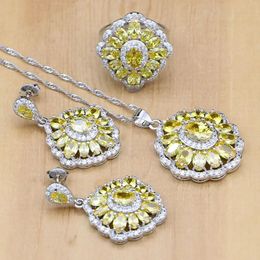 Necklaces Sier Jewellery Natural Light Yellow Cz Costume Jewellery Sets for Women Bride Earrings/pendant/necklace/ring