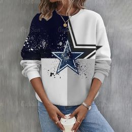 Star Print ONeck Casual Sweatshirt Women Hoodies Long Sleeve Game Day American Football Graphic Sweatshirts Oversized Tops 240115