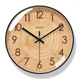 Wall Clocks Wooden Texture Clock Bedroom Living Room Fashion Art Watch Silent Sweep Second Quartz