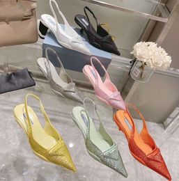 2024 Designer Sandals Pointed High Heel Single Shoes P Triangle 3.5cm 7.5cm Kitten Heels Sandal for Women Black White Pink Blue Wedding with 5-41