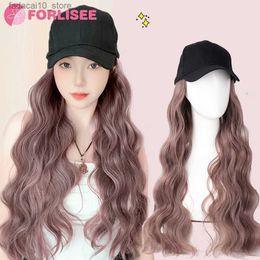 Synthetic Wigs FORLISEE Water Wave Pattern Wig Hat Natural Thin Vine Wig Connexion Synthetic Duck Tongue Hat Hair Wig Hat Wig Adjustable Femal Q240115