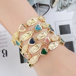 Link Bracelets 7 Color Zircon Heart Virgin Mary For Women Copper Gold Plating Jewelry Gift