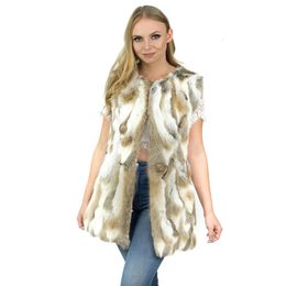 Brand genuine natural rabbit fur vest women's winter warm jacket vest customization 240113