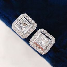 2024 Top Sell Stud Earrings Luxury Jewelry 925 Sterling Silver Princess Cut White 5A Cubic Zircon CZ Diamond Gemstones Square Women Wedding Earring Gift