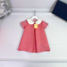 Kinder-Designer-Kleidung, kurzärmelige Kleider, Mädchenkleid, farblich passendes Revers, volles Logo-Stickerei-Kleid, große Mädchenröcke, hochwertige Kinderkleidung