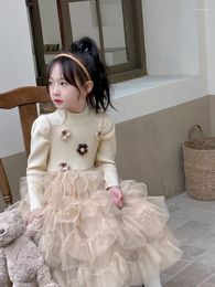 Girl Dresses Dress O-neck Long Sleeve Warm Princess Girls 2024 Autumn And Winter Children Fashionable Skirt Cake