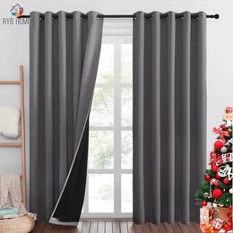 RYB HOME 1PC Double Layer 100% Blackout Curtain Super Thick Insulated Complete Blackout Draperies with Black Liner For Living 240115