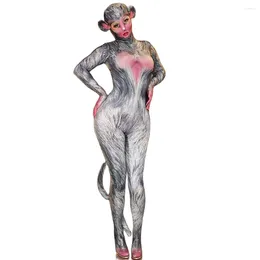 Stage Wear Monkey Cosplay Animal Role Playing Costume Printing Bodysuit With Tail Uniform Costumes Halloween Rave Party