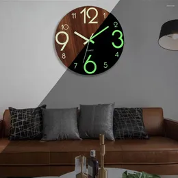 Wall Clocks Mdf Background Clock Glow Dark Modern 12 Inch Wooden With Glow-in-the-dark Numbers Silent Home For Room