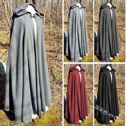 Women Medieval Cloak Hooded Coat Vintage Gothic Cape Solid Coat Long Trench Halloween Cosplay Come Overcoat Women L220714213G