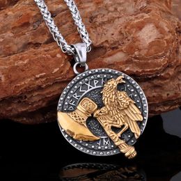 Pendant Necklaces Exquisite Fashion Stainless Steel Crow Axe Viking Necklace Nordic Men's Animal Amulet Odin Jewellery Gift Party Dedicated