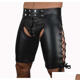 Underpants Y Men Plus Size Erotic Jockstrap Bandage Faux Leather Panties Hollow Out Open Crotch Shiny Clubwear Gay Wear Drop Delivery Otdlg