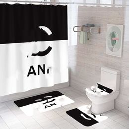 New Non Slip Toilet Seat Cover Bath Mat Polyester Waterproof Shower Curtain Set Bathroom Carpet Home Decor Bathroom Foot Mat