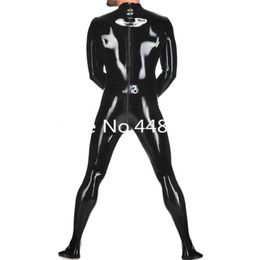 Latex Catsuit with Socks Male's Latex Rubber Bodysuit With Two ways Back Zipper Black Colour Plug Size180e