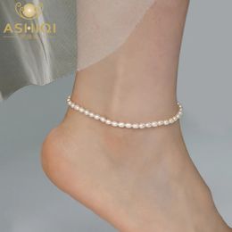 ASHIQI Natural Freshwater Pearl Anklet Lady Elasticity Chain Beach Foot Bracelet Fashion Jewellery for Women Trend240115