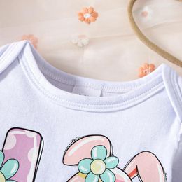 Clothing Sets Baby Girls Easter Outfits Long Sleeves Letter Print Romper And Egg Elastic Flared Pants Headband Set My 1st Clothes