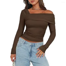 Women's Blouses Simple But Not Top Elegant Off Shoulder Ruched Long Sleeve Tops For Women Commuting Style Slim Fit Comfortable Going
