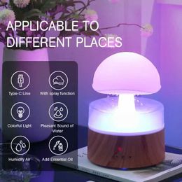 Humidifiers Mushroom Air Humidifier Home Wireless Fragrance Diffuser Bedroom Essential Oils Diffuser Rain Cloud Night Light Home ApplianceL240115