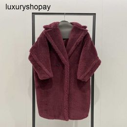 Designer Maxmaras Teddy Bear Coat Womens Cashmere Coats Wool Winter 2024 New Wine Red Womens Fur Grain Camel Fleece Mid Length