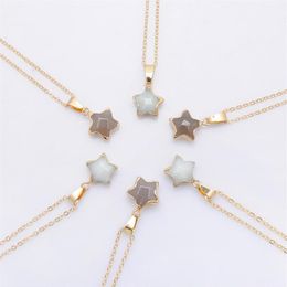 Pentagram Star Chain Necklace Pink Crystal Chakra Natural Stone Gold Plating Geode Druzy Quartz Pendant Diy Necklace Jewelry231L