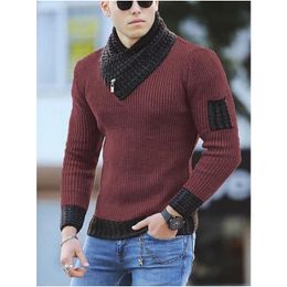 Erkekler Tavuk Sweaters Eşarp Yüksek Yaka Örgü Kazak Kore Moda Vintage Büyük Boy Kış Giyim 240113