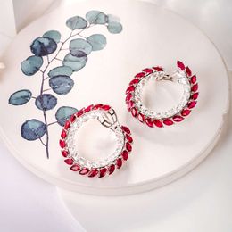 Natural Ruby White Diamond Stone Fashion Real Gold Jewellery Bridal Hoop Earrings For Women Wedding