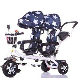 Wholesale- Strollers# Double Child Bike Seats Baby Tricycle for Twins Folding Three Wheels Pushchairs Brand Soft High-end Designer fashion