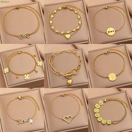 Charm Bracelets Stainless Steel Bracelets Classic Infinity Symbol Elegant Heart Pendant Lucky Clover Trendy Bracelet For Women Jewelry