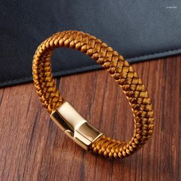 Charm Bracelets Men's Bracelet Gold Nylon Rope Braided Stainless Steel Magnetic Buckle Warm Color System Fashion Retro Elegant