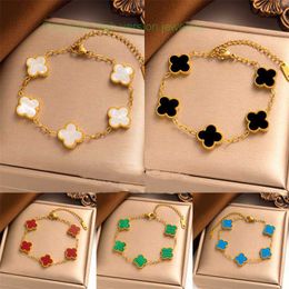 Charm Bracelets 18K Gold Plated Van Four-leaf Clover jewelery Elegant Mother-of-Pearl Bracelet designer for women High version with box