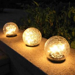 Lawn Lamps Crackle Glass Ball Solar Led Light Outdoor Courtyard Decor Solar Garden Light Buried Lawn Lamps Automatical Sensor Street Lights YQ240116