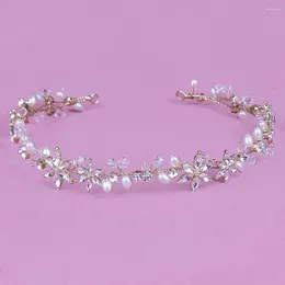 Hair Clips Jewellery Gift Ornaments Crown Headwear Flower Bridal Tiara Headdress Crystal Pearl Bride Hairband With Ribbon Head Piece