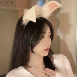 Headbands Cute Riben Rabbit Ear Headband Lolita Imitation Beast Ear Plush Headpiece Hairpin Photo Cos Hair Clip YQ240116