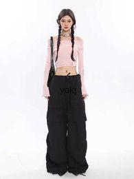 Women's Pants Capris Spring New Women Retro Spice Girls Drawstring Sports Pocket American Tooling Loose High Waist Couple Casual Trousersyolq