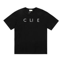 Designer Luxury Celins Classic Black and white checker inlaid with colorful block letter round neck short-sleeved T-shirt fashion