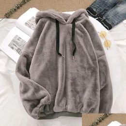 Womens Hoodies Sweatshirts Autumn Winter Coats Soild Sweet Hooded Women Harajuku Loose Casual Warm Ladies Fleece Flannel Plover Female Otfxa