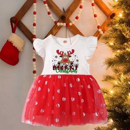 Girl's Dresses Merry Christmas Printed Baby Girl Dress Toddler Cake Dress Deer ldren Tutu Dresses Little Princess Xmas Party Outfit Skirt H240508