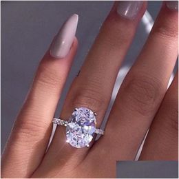 Wedding Rings Vecalon Classic Ring Set Oval Cut 3Ct Diamond Cz Engagement Wedding Band Rings For Women Bridal Bijoux 3624 Q2 Drop Del Dhakn