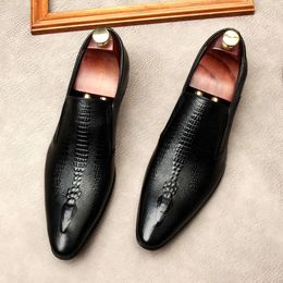 Crocodile Pattern Mens Business Loafers 2023 Fashion Genuine Leather Comfortable Designer Wedding Social Formal Shoes Man