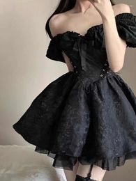 Party Dresses 2024 Summer Black Gothic Mini Dress Women Short Sleeve Even Female Casual Bodycon Lace Beach Sundress Chic