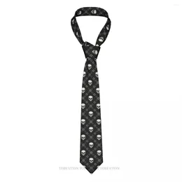 Bow Ties Vintage Monochrome Steel Chains Rivets Square Geometric Grid Sea Skull Skulls Classic Men's Printed Width Necktie Accessory