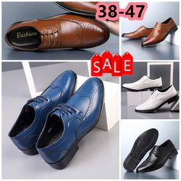 Designers Shoes Casual Shoes Mans Black Blue white brown Leather Shoes Pointed Toe banquet suit Man's Business heel EUR 38-47 Low price