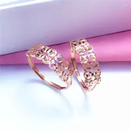 Cluster Rings 585 Purple Gold Plated 14K Rose Double Layer Copper Coins For Women Resizable Chinese Style Creative Wedding Jewellery