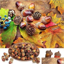 Decorative Flowers Wreaths 50Pcs/Set 3Cm Artificial Acorns Realistic Mini Anti-Fade Diy Foam Halloween Christmas Table Decor Fake Dhogv