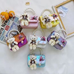 Pearl Hand Bags Kids Mini Clutch Bag Cute Bear Wallet Crossbody Bag for Baby Girls Small Coin Pouch Kid Money Bag Purse 240115
