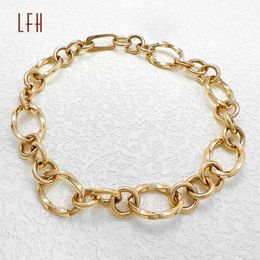 LFH Hiphop Saudi Gold Jewelry Pawnable Wholesale Bulk Link O Shape Geometric Gold Real Chain Charm Bracelet