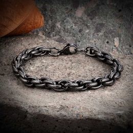 Charm Bracelets MKENDN Vintage Oxidised Black Link Chain Bracelets For Men Motocycle Cuban Chain Stainless Steel Punk Rock Biker Jewellery Gifts