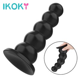 Sex Toy Massager Ikoky Liquid Silicone 5 Beads Big Dildos Anal Plugs Strong Suction Cup Female Male Masturbator Butt Plug Toys for Women Men