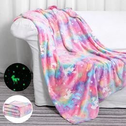 Glow in The Dark Blanket Unicorn for Girls Soft Kids Blankets 112 Year Old Girl Birthday Christmas Thanksgiving Easter Gift 240115