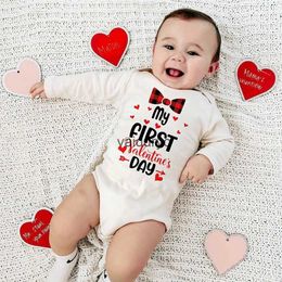 Rompers My First Valentine Baby Bodysuit Clothes Infant Long Sleeve Romper Jumpsuit Girls Boys Playsuit Newborn Valentine's Party Outfit H240508